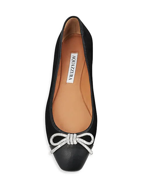 AQUAZZURA Parisina Crystal Bow Ballet Flats