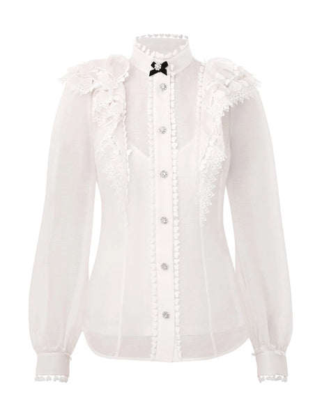 épine double ribbon frill blouse white épine double ribbon frill blouse white épine double ribbon