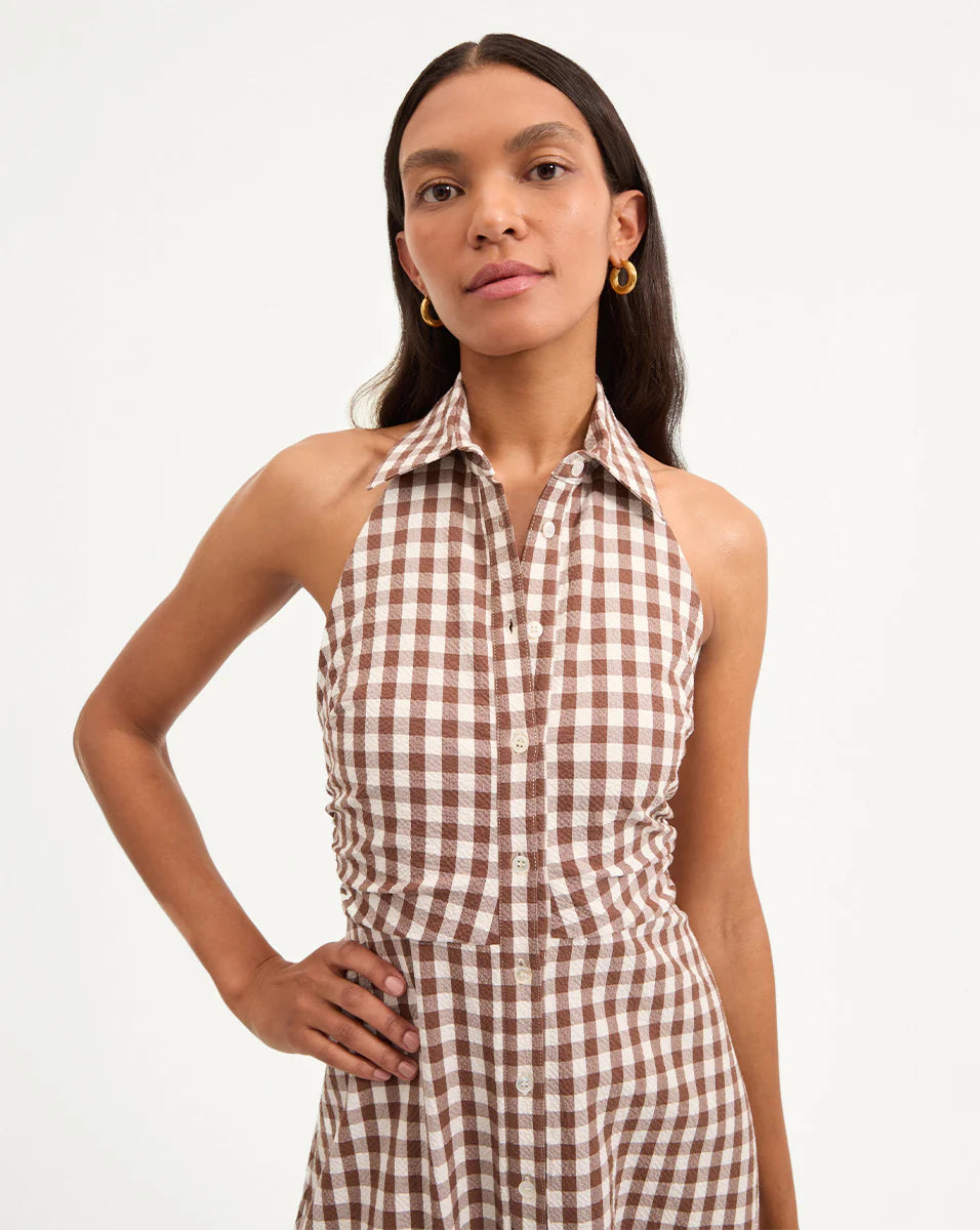 VERONICA BEARD Mackey Gingham Seersucker Halter Dress