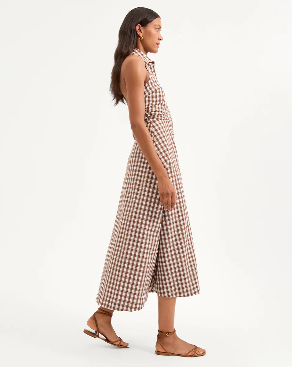 VERONICA BEARD Mackey Gingham Seersucker Halter Dress