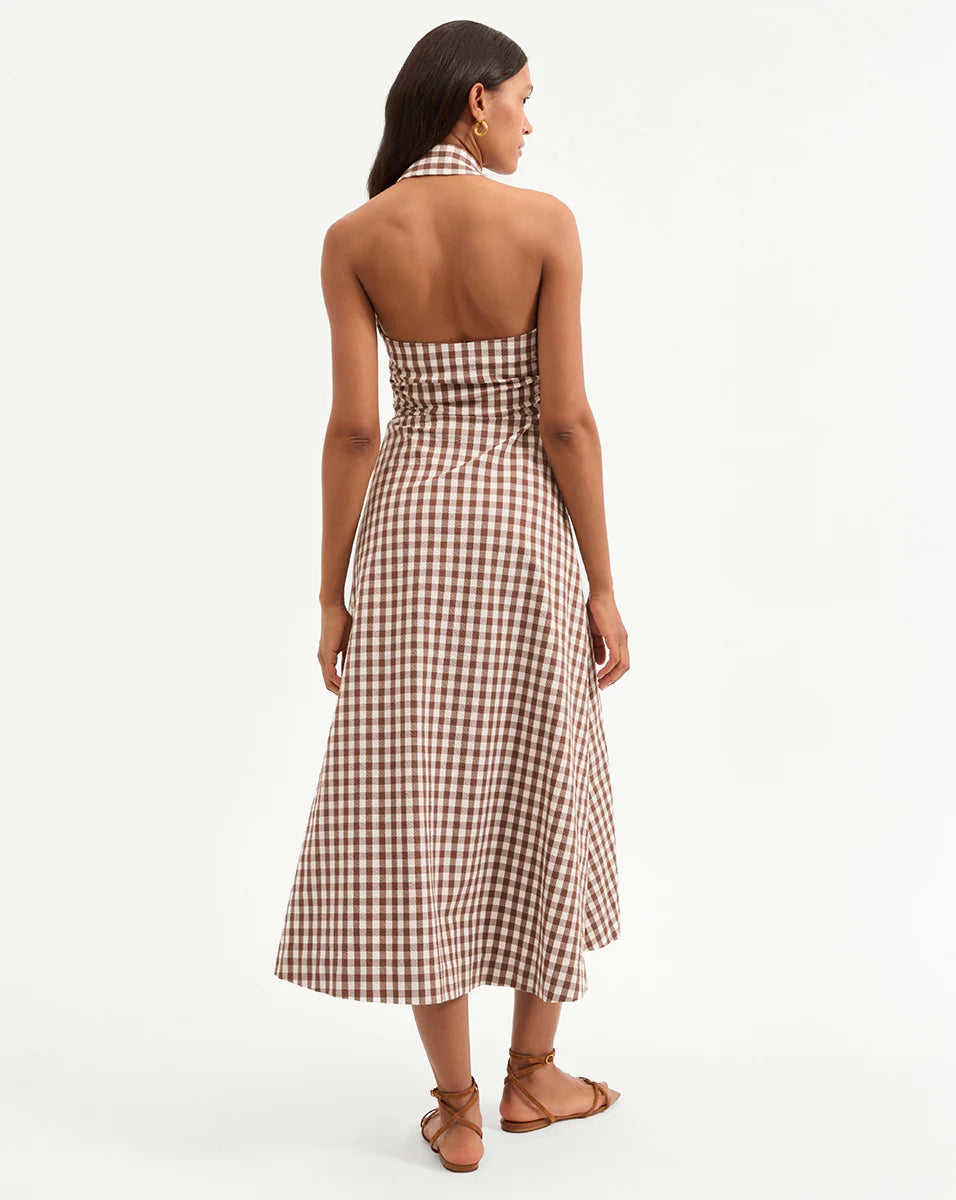 VERONICA BEARD Mackey Gingham Seersucker Halter Dress