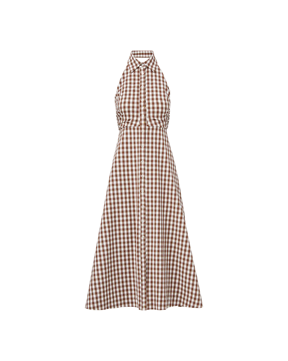 VERONICA BEARD Mackey Gingham Seersucker Halter Dress