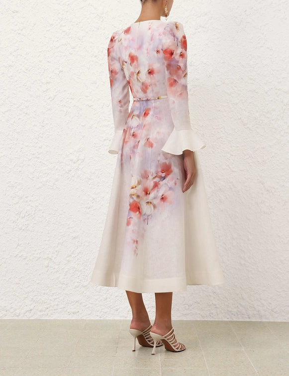ZIMMERMANN Crush Frill Sleeved Midi Dress