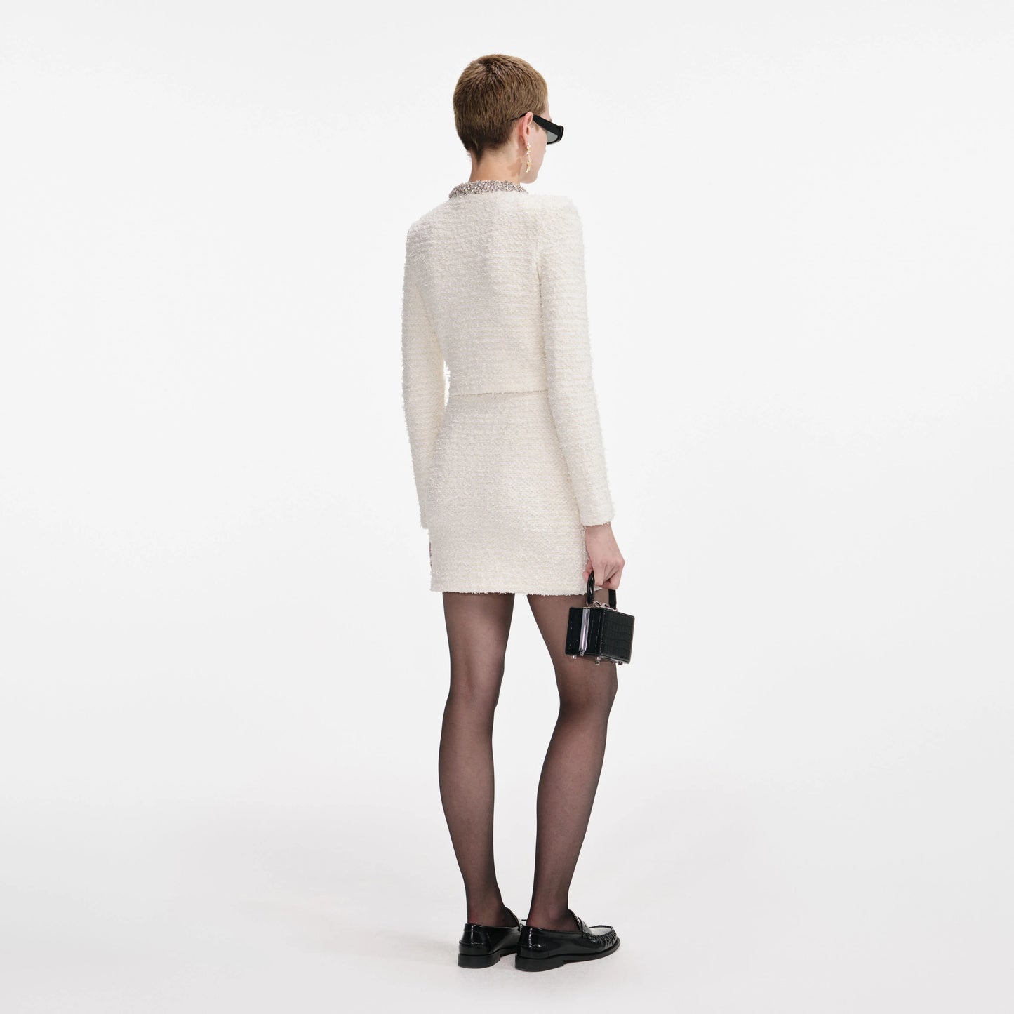 SELF-PORTRAIT Cream Textured Knit Mini Skirt