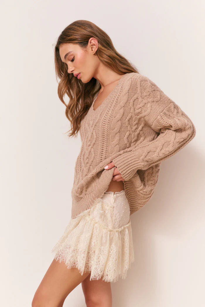 LOVE SHACK FANCY Croisette Cashmere Cable Knit Pullover