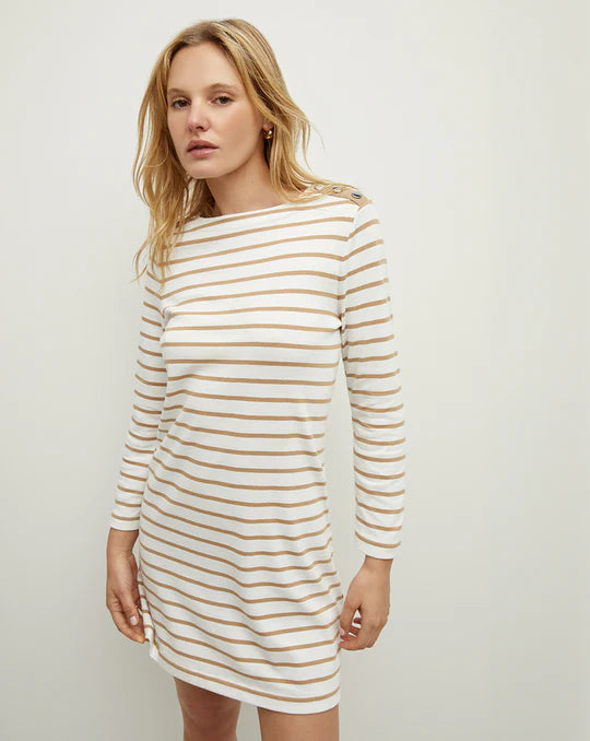 Veronica Beard Ruta Striped Dress | Off-White|Khaki | Size L Veronica Beard Ruta Striped Dress | Off-White|Khaki | Size L