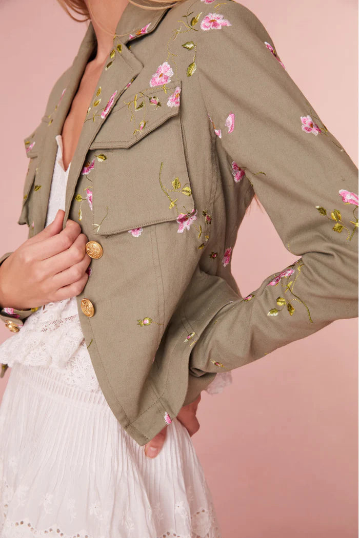 LOVE SHACK FANCY Dolisa Embroidered Military Jacket