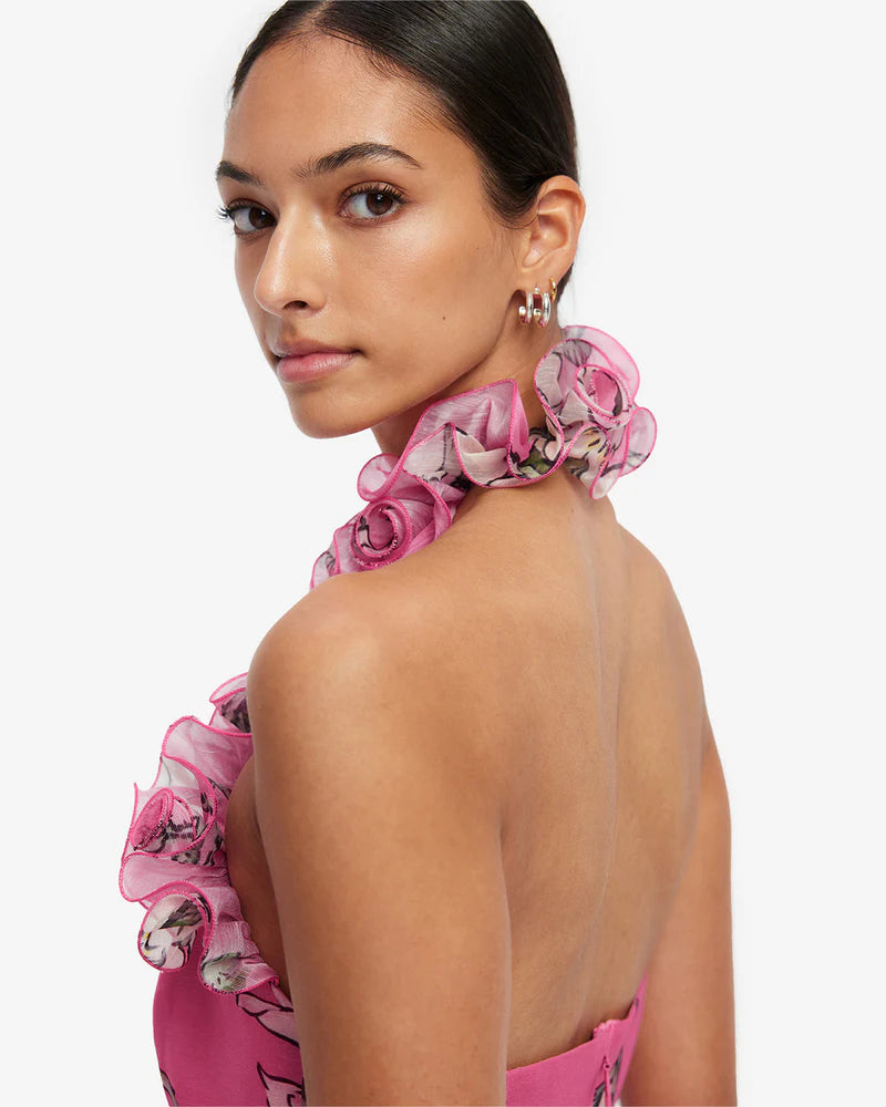 LEO LIN Isabelle Ruffled Halterneck Maxi Dress