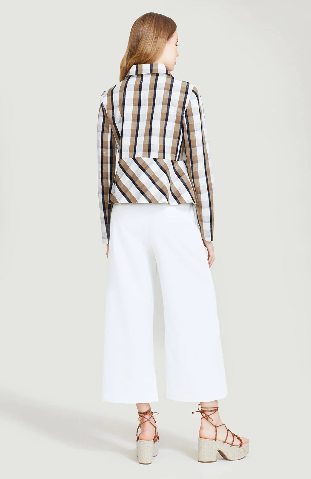 LELA ROSE Linen Check Cropped Jacket