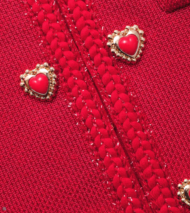 SELF PORTRAIT Red Knit Heart Buttoned Mini Dress