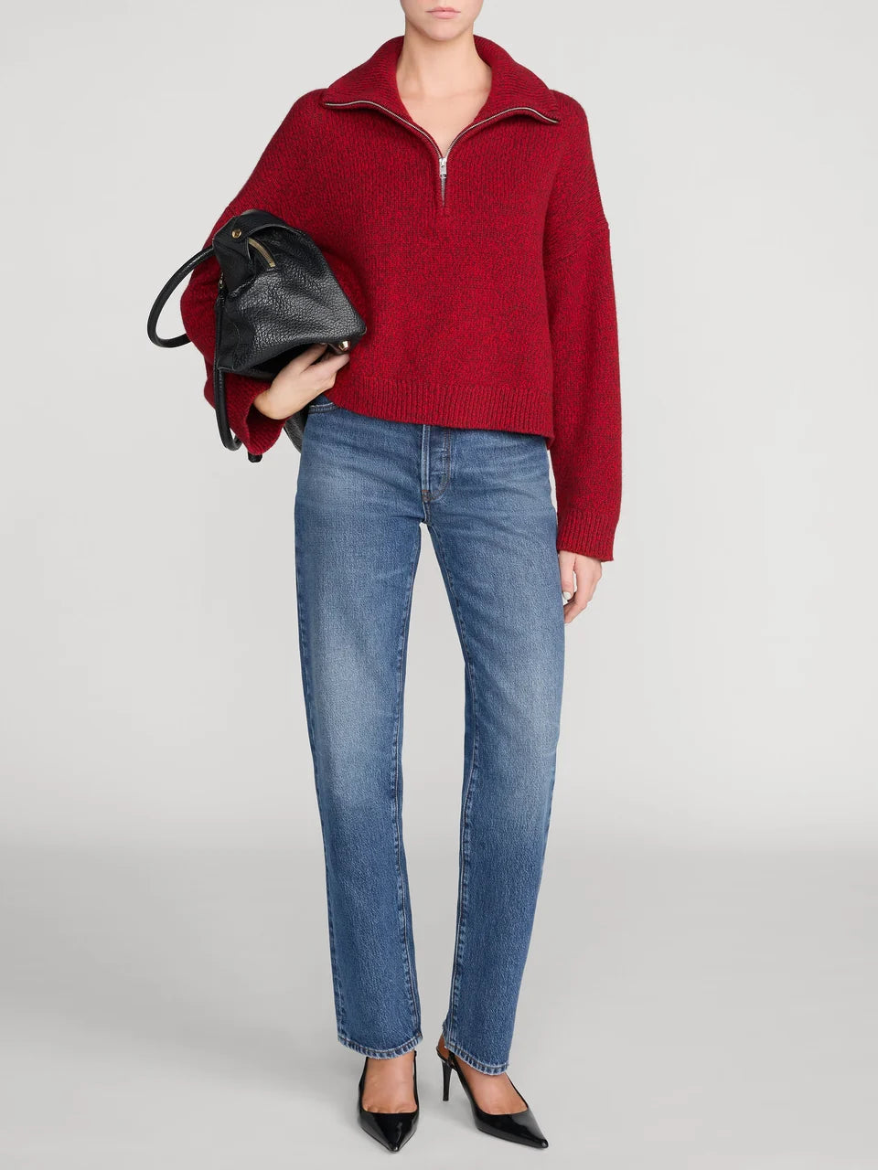 FRAME The Half Zip Marled Sweater