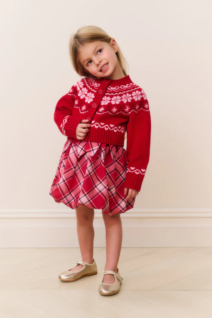 Loveshackfancy Girls' Wrenna Wool Cardigan - Little Kid - Red Velvet