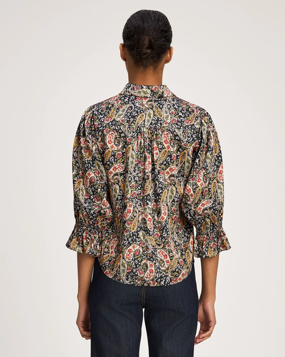 CINQ A SEPT Rose Paisley Three Quarter Sleeve Fiona Top