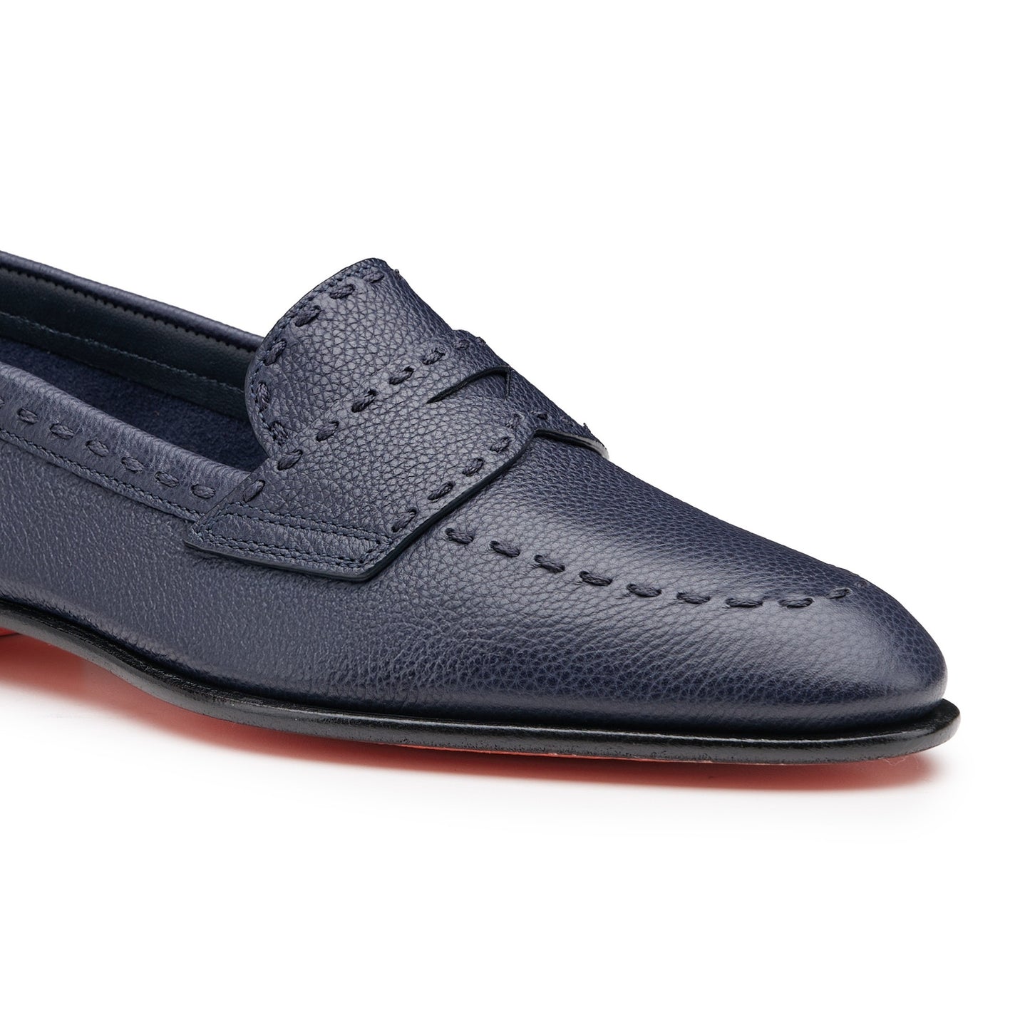 SANTONI Blue Leather Penny Loafer