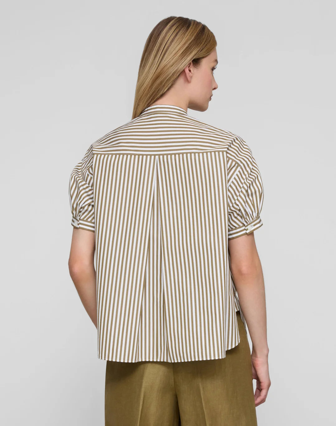LAFAYETTE 148 Striped Cotton Puff Sleeve Overshirt