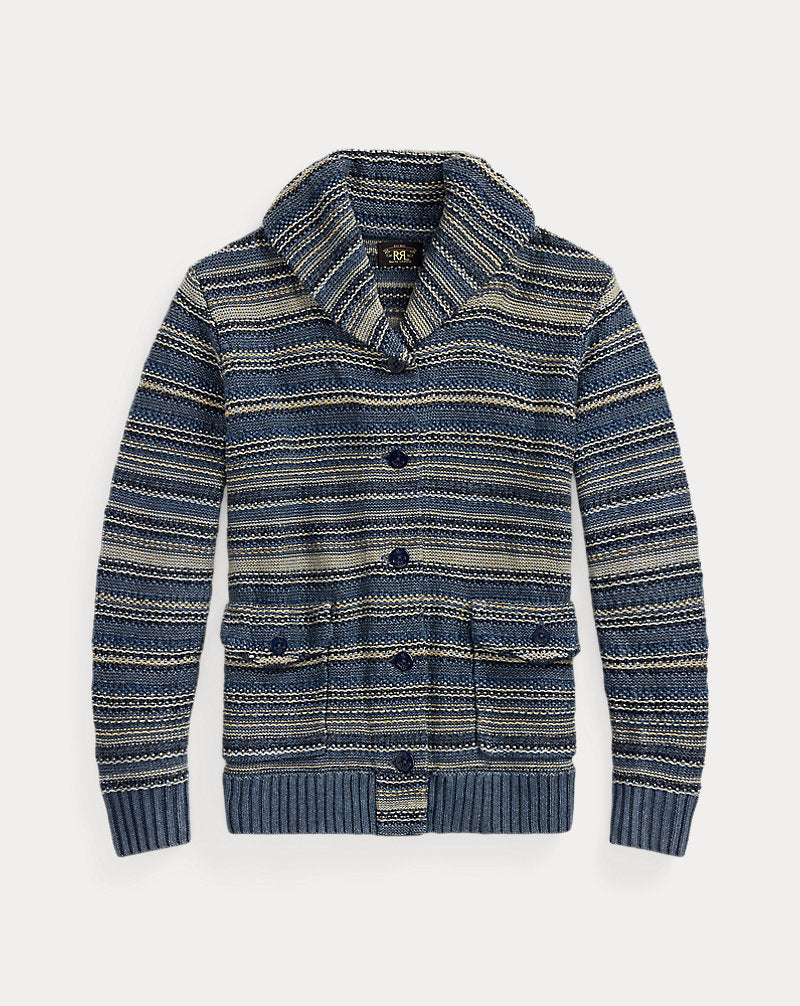 RRL Indigo Striped Linen Cotton Cardigan