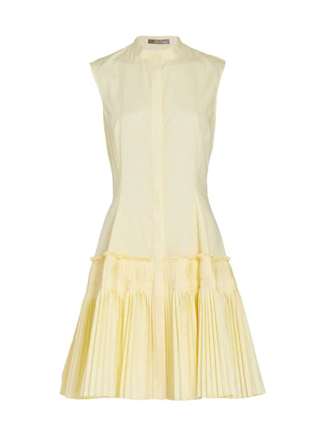 Lela Rose Women's Poplin Pleated Flare Hem Dress - Limoncello - Size 0 Lela Rose Women's Poplin Pleated Flare Hem Dress - Limoncello - Size 0
