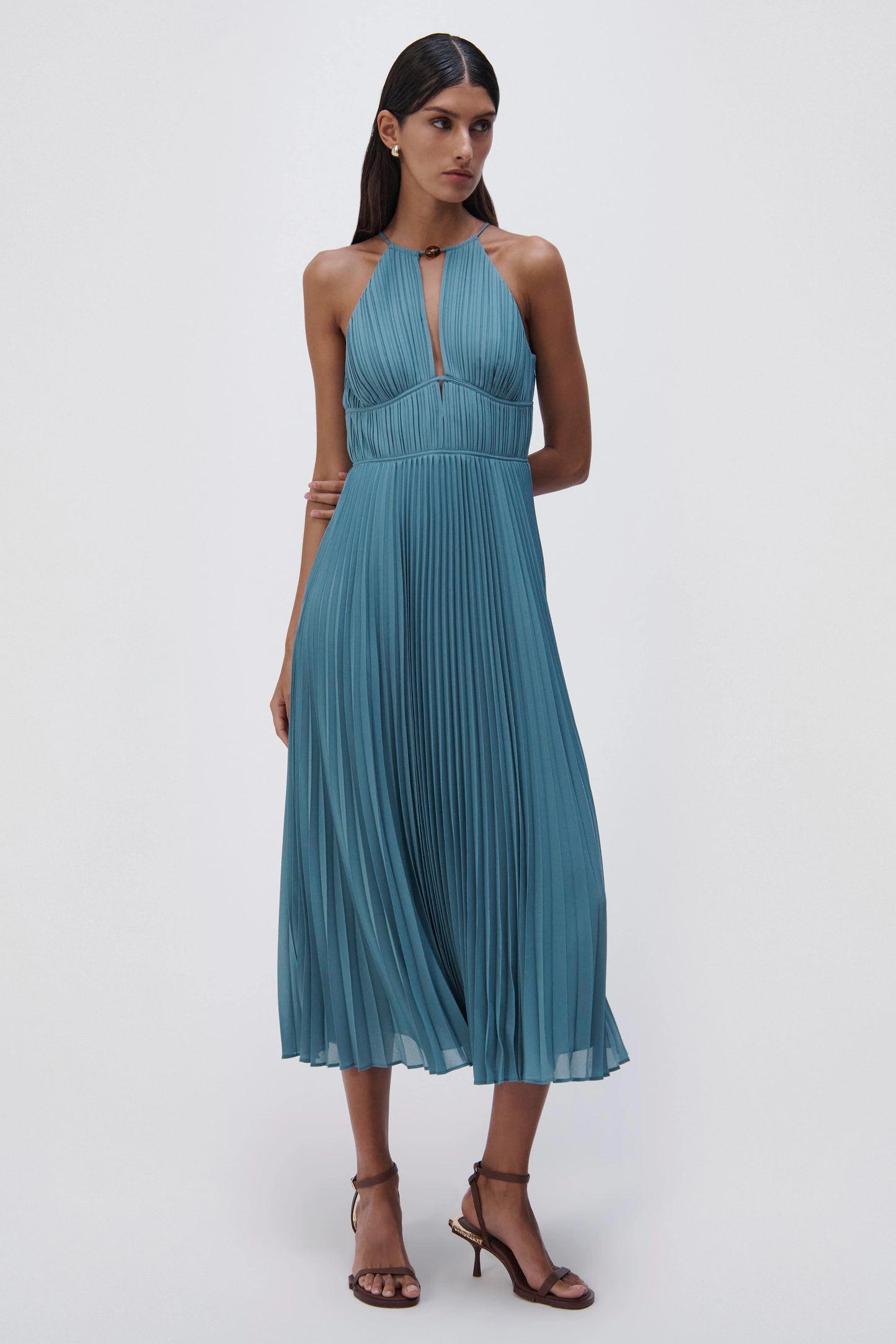 SIMKHAI Carli Plisse Midi Dress