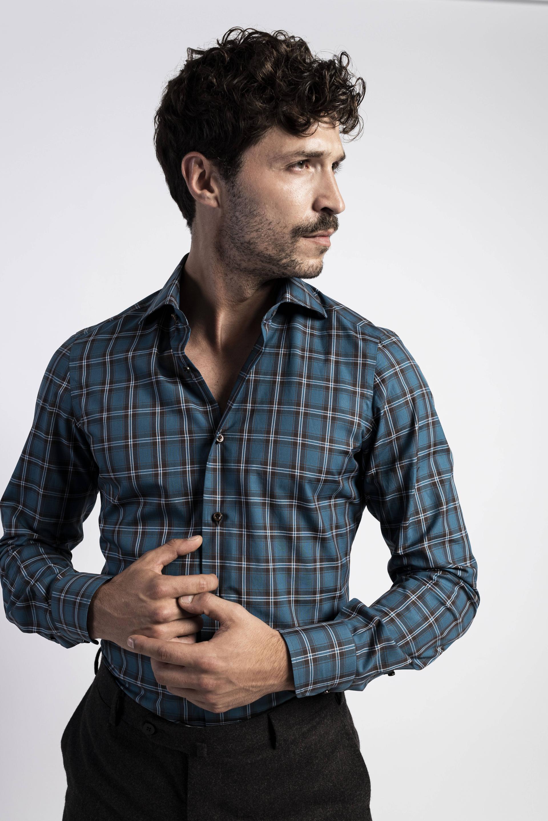 ISAIA Dress Shirt 46 / blue multi