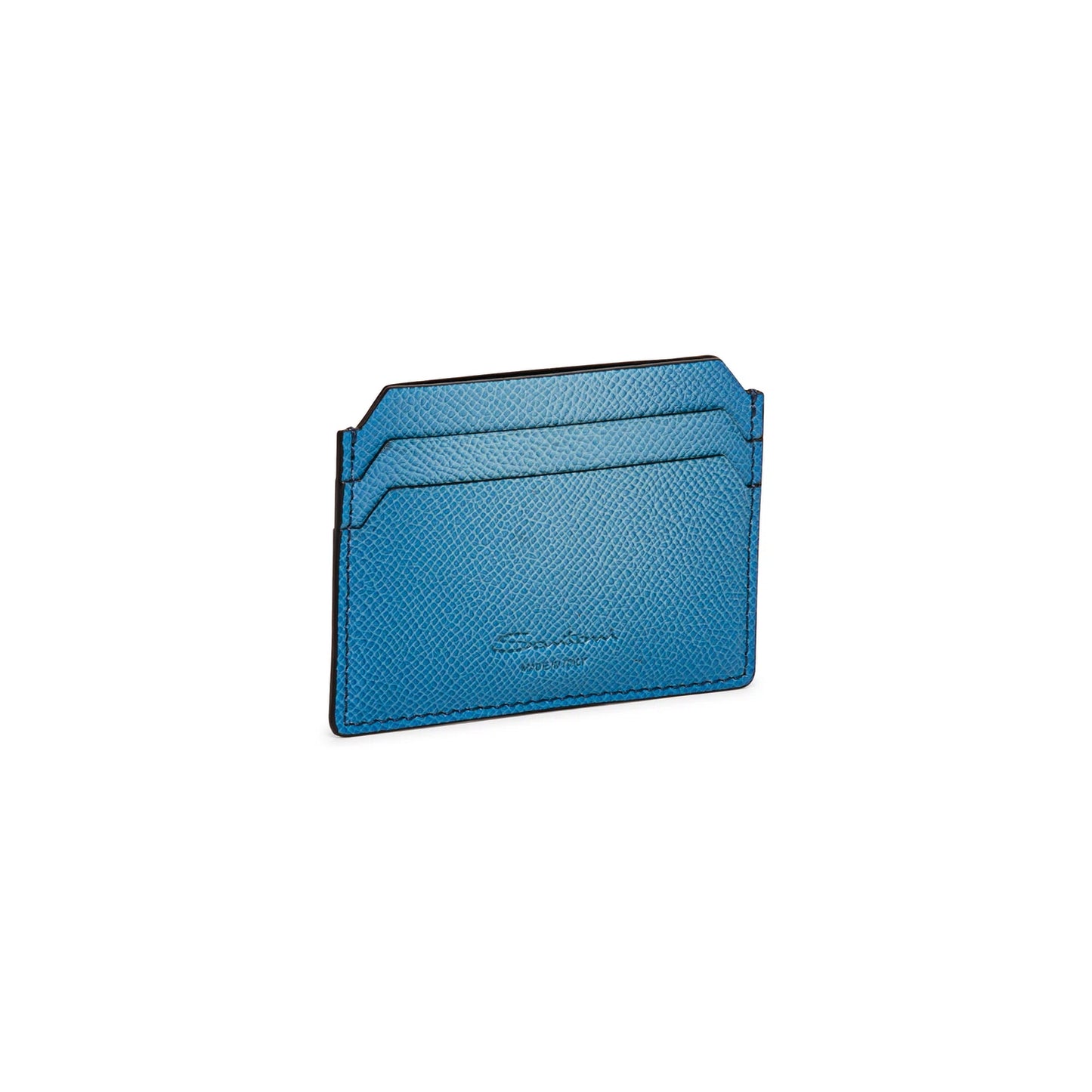 SANTONI Light Blue Saffiano Leather Credit Card Holder