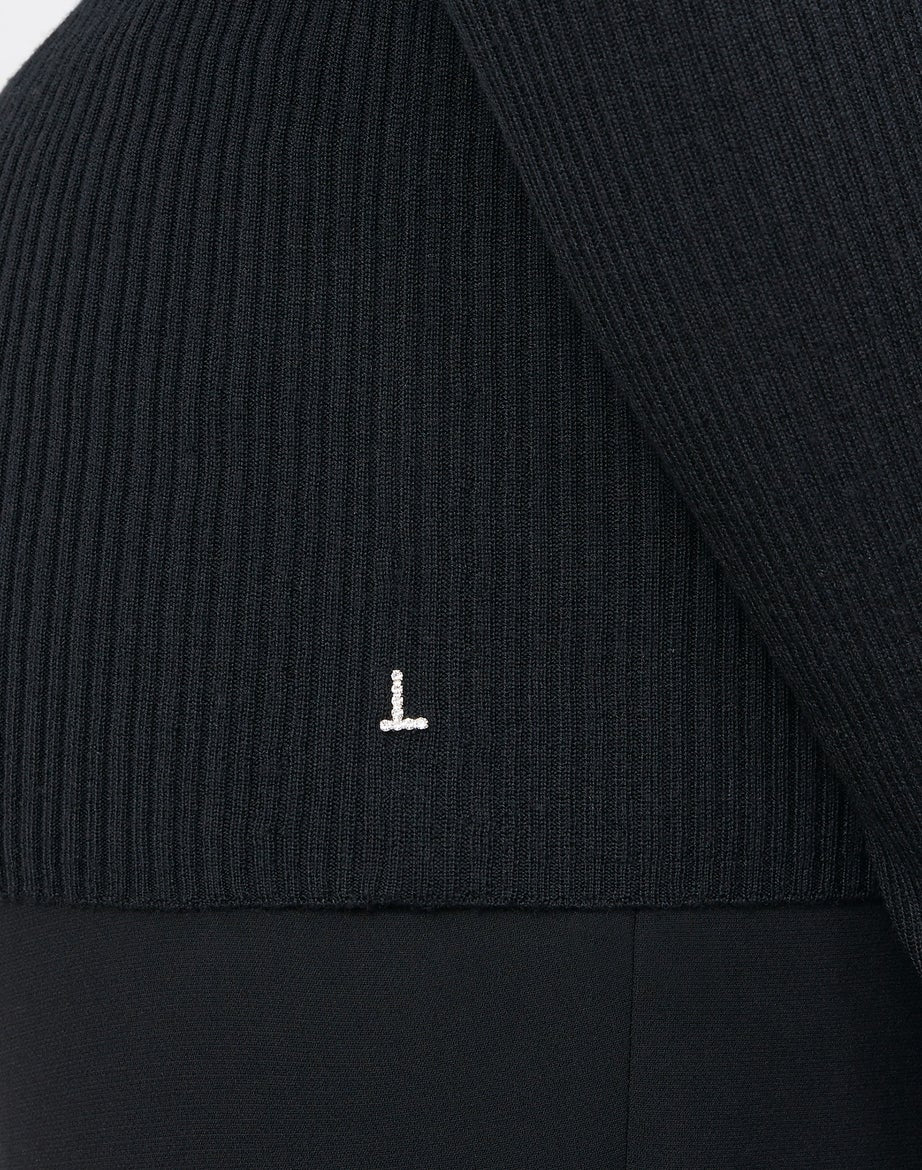 LAFAYETTE 148 Italian Fine Gauge Merino KindWool Mixed Rib Stand Collar Sweater