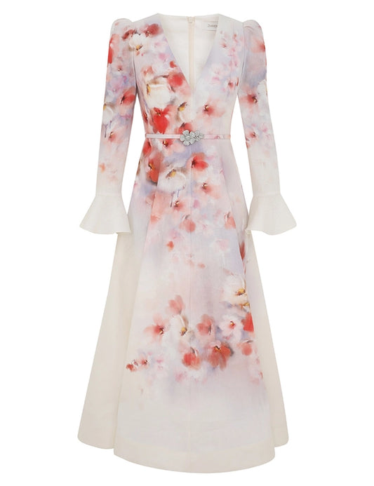 ZIMMERMANN Crush Frill Sleeved Midi Dress
