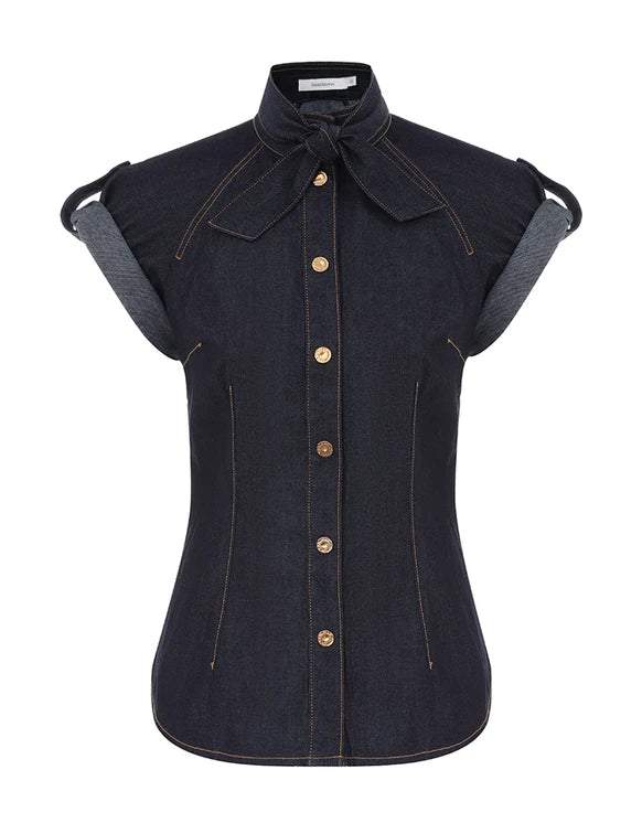 ZIMMERMANN Denim Tie Neck Shirt