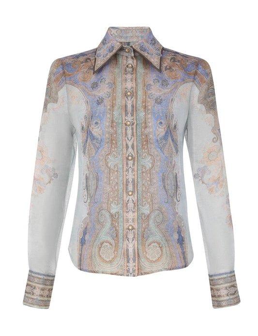 ZIMMERMANN Eden Body Shirt Blue Paisley