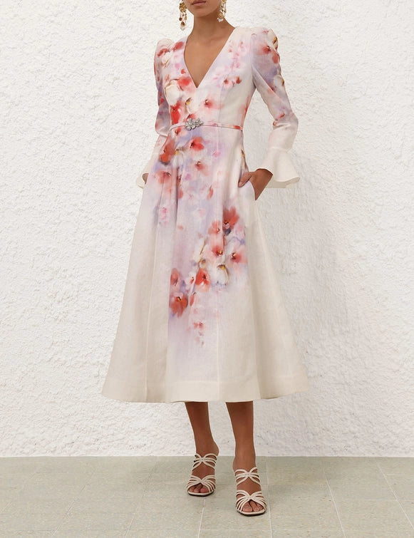ZIMMERMANN Crush Frill Sleeved Midi Dress