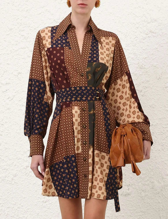 ZIMMERMANN Tuck Mini Dress | Geo Patch Print