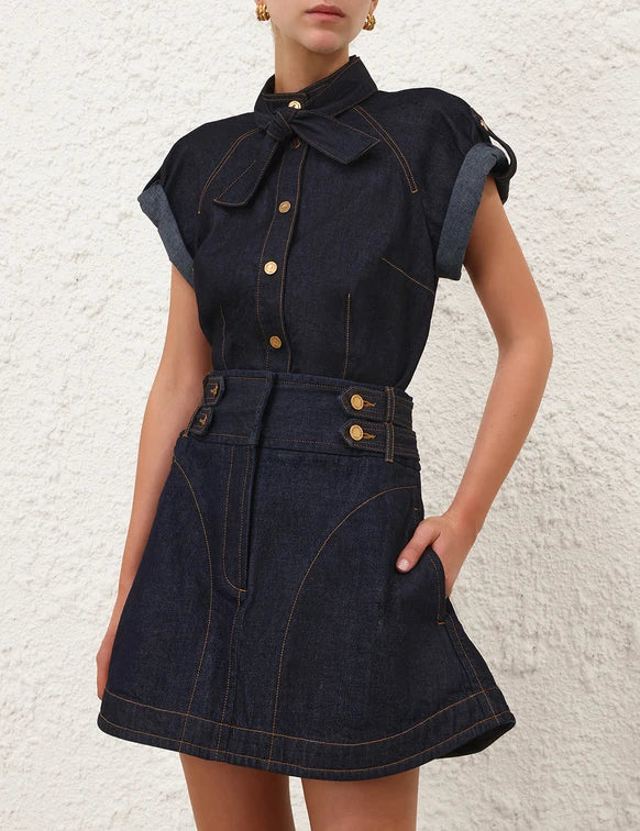 ZIMMERMANN Denim Tie Neck Shirt