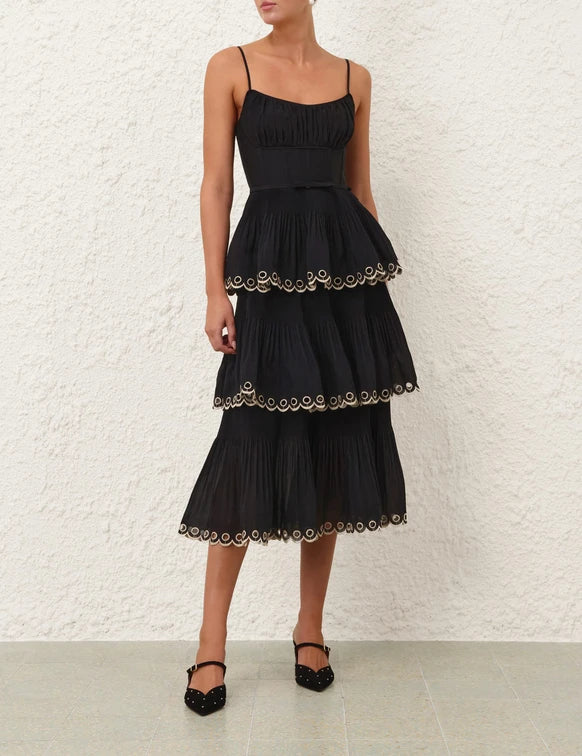 ZIMMERMANN Embroidered Tiered Midi Dress