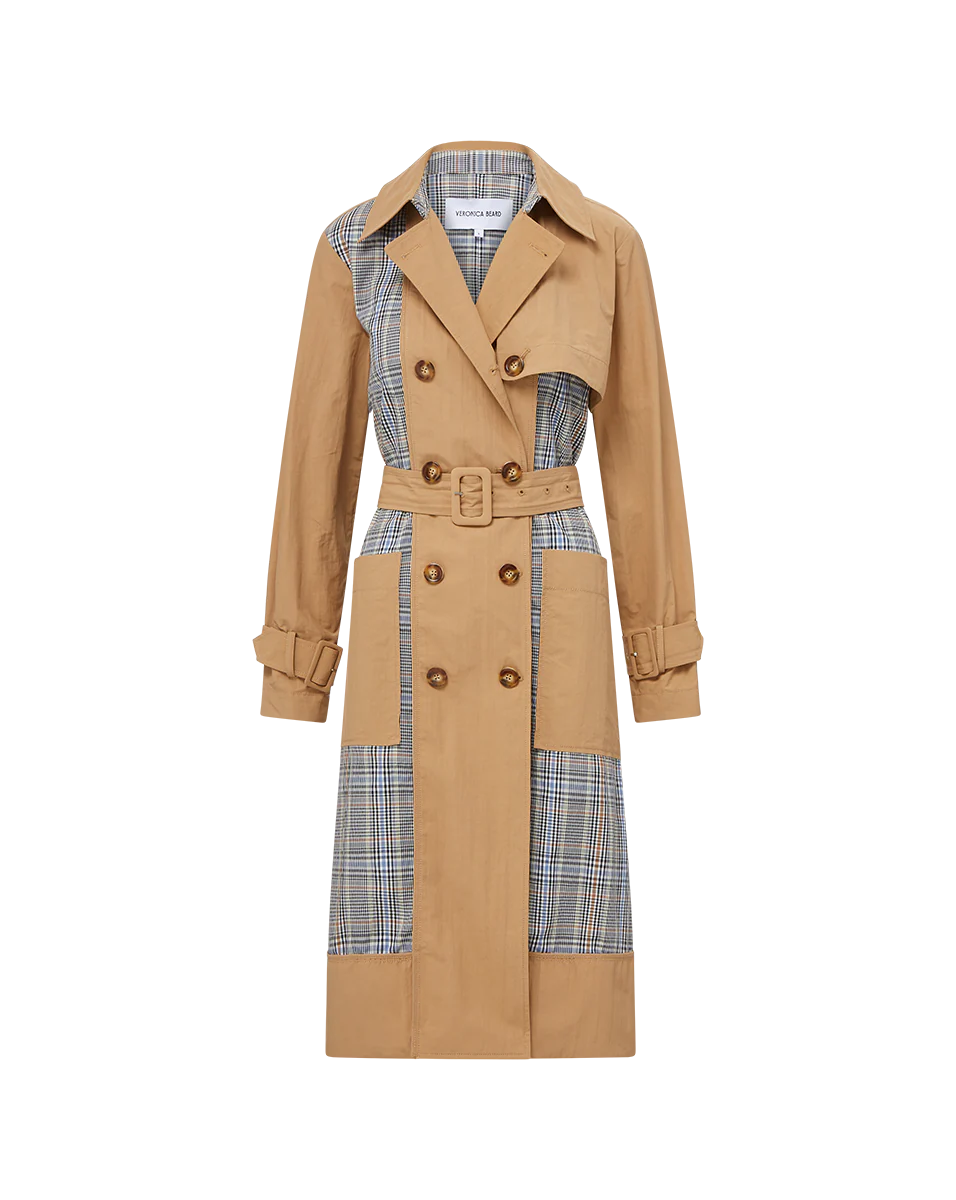 VERONICA BEARD Liam Patchwork Plaid Trench Coat