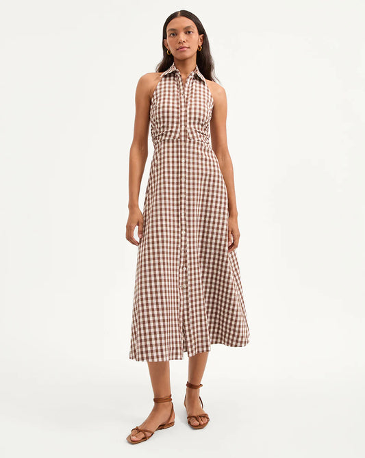 VERONICA BEARD Mackey Gingham Seersucker Halter Dress