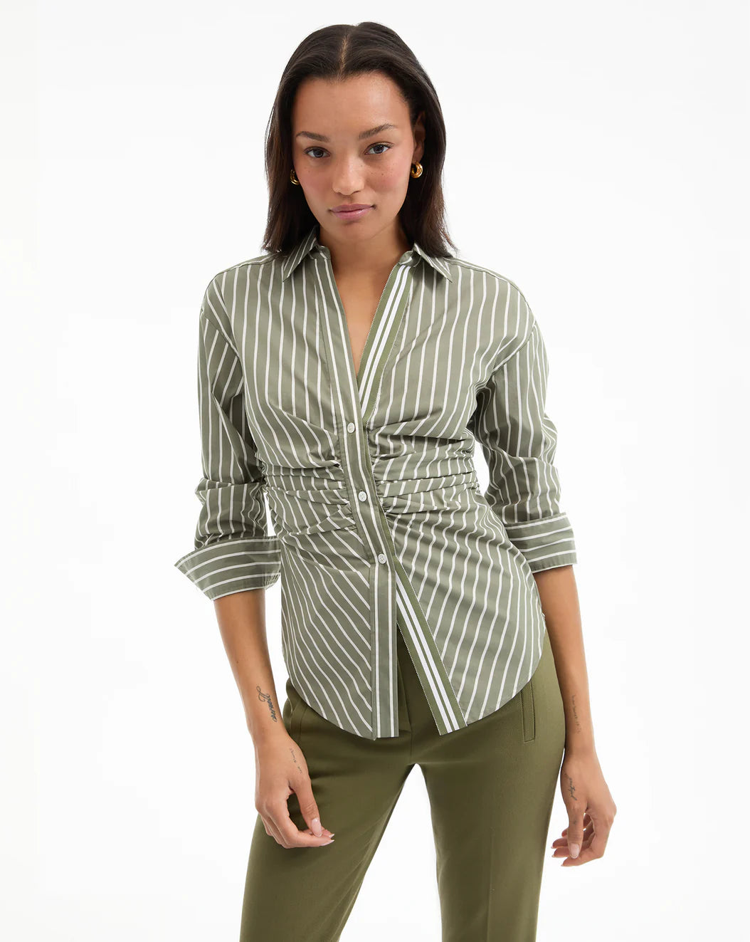 VERONICA BEARD Devra Ruched Button-Down Shirt