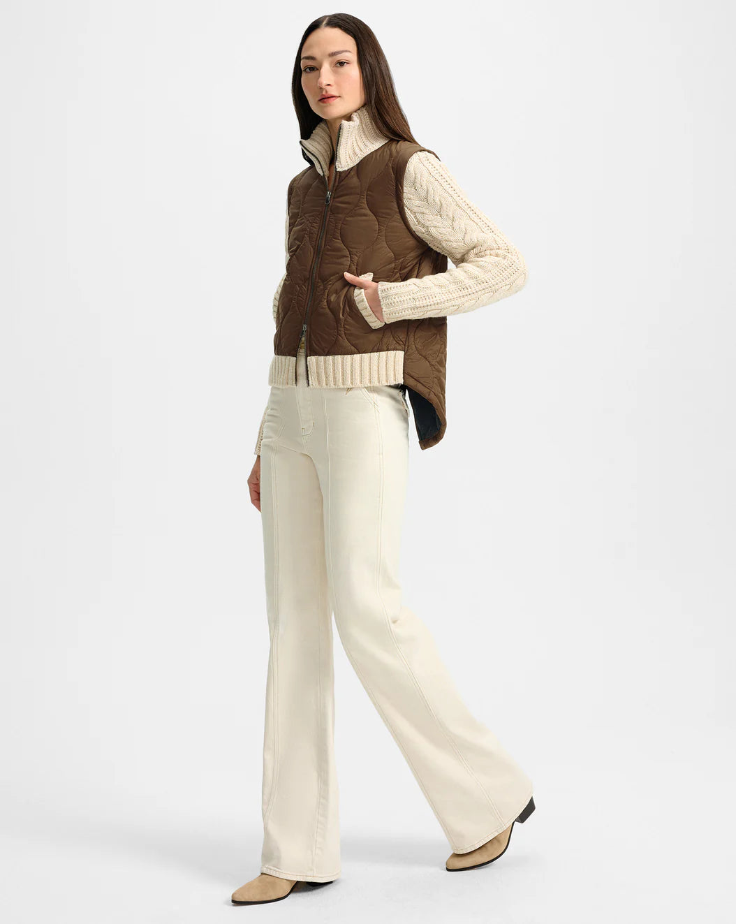 VERONICA BEARD Patra Knit-Sleeve Quilted Jacket