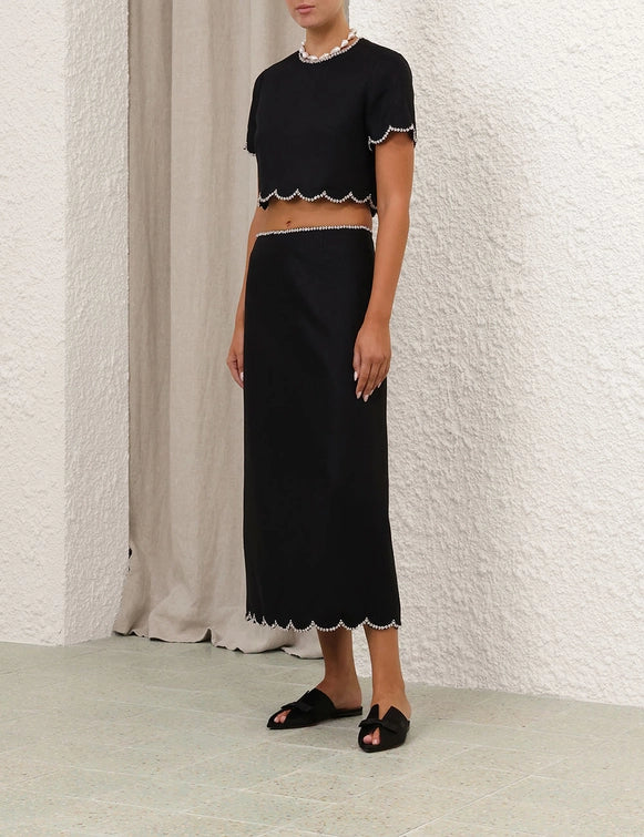 ZIMMERMANN Crush Scalloped Midi Skirt