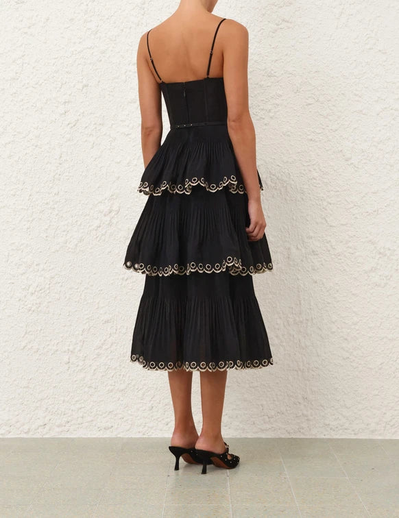 ZIMMERMANN Embroidered Tiered Midi Dress