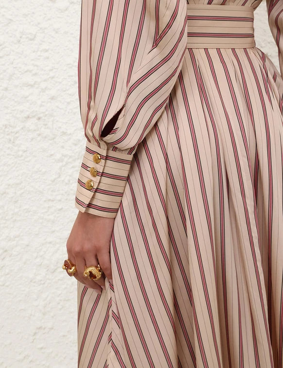 ZIMMERMANN Valiant Tuck Shirt Dress | Cream Rose Stripe