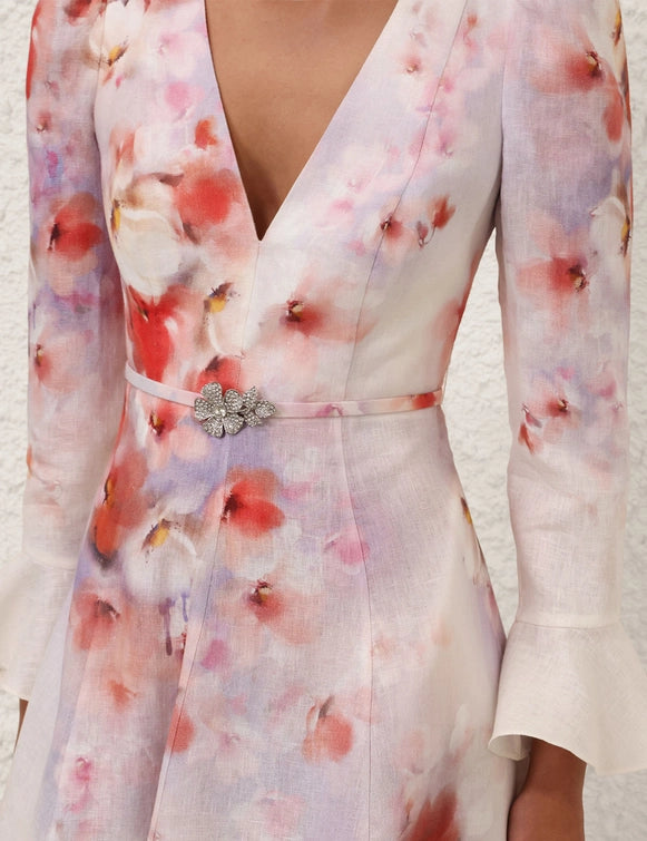 ZIMMERMANN Crush Frill Sleeved Midi Dress
