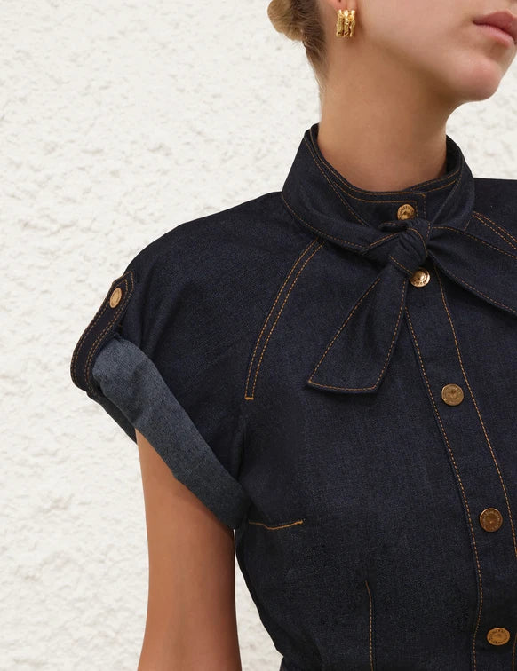 ZIMMERMANN Denim Tie Neck Shirt