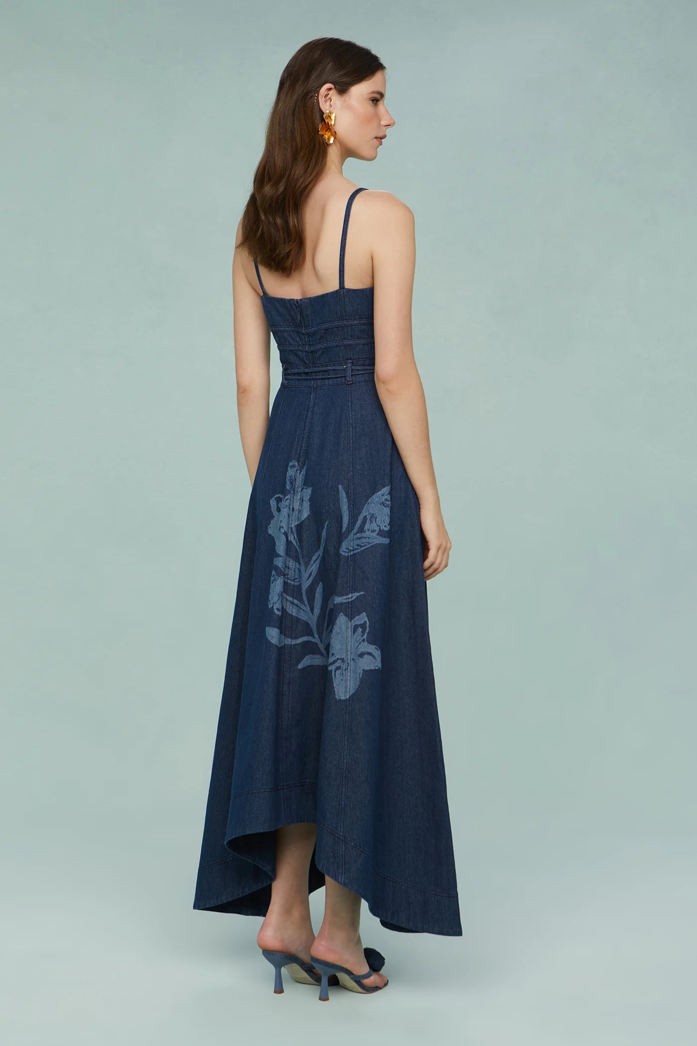 AMUR Dana Printed Denim Midi Dress