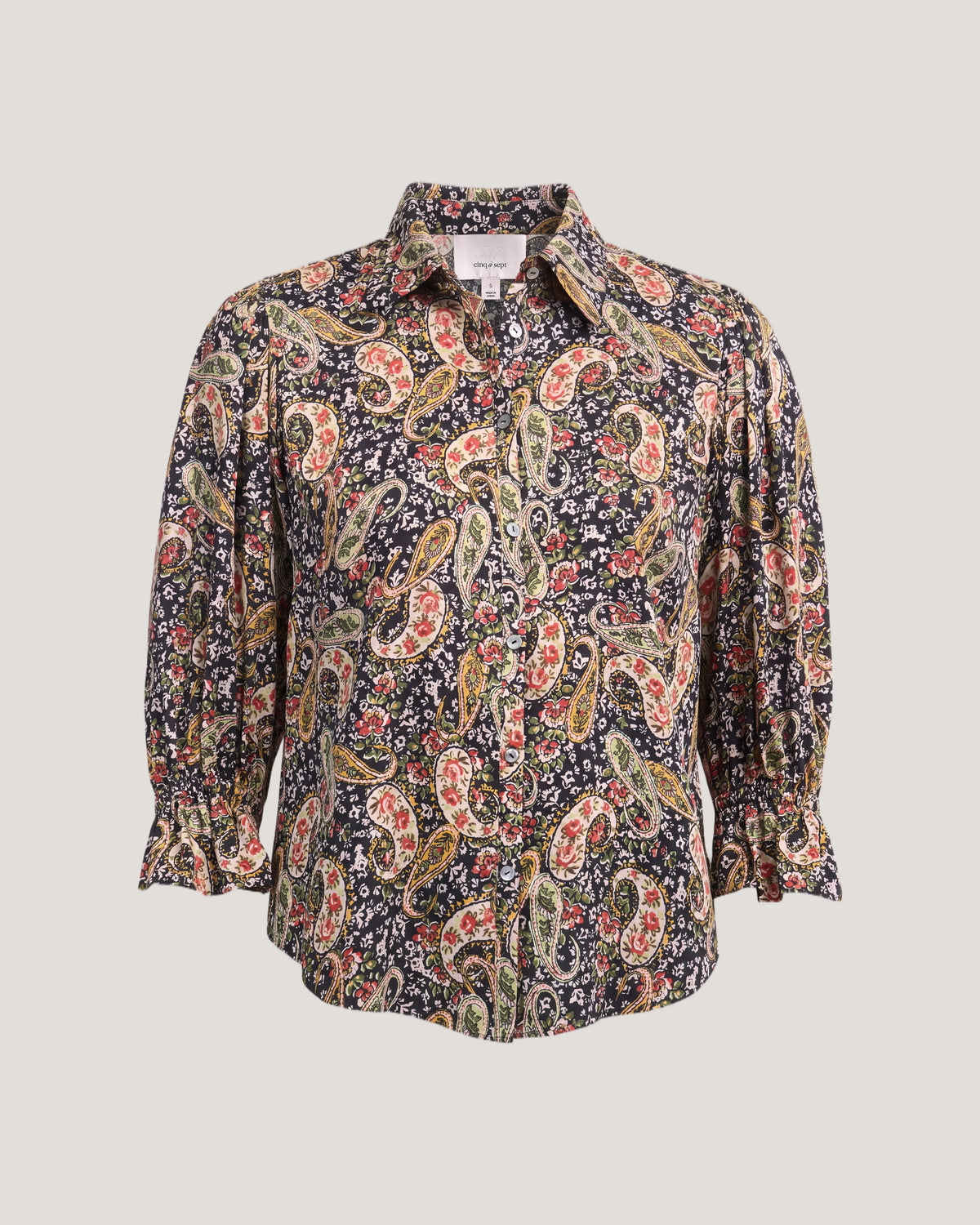 CINQ A SEPT Rose Paisley Three Quarter Sleeve Fiona Top