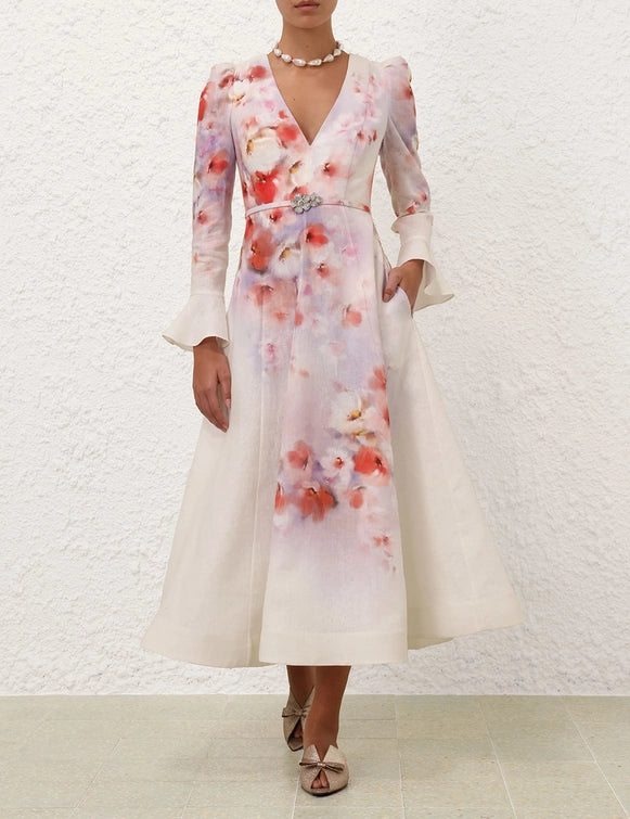 ZIMMERMANN Crush Frill Sleeved Midi Dress