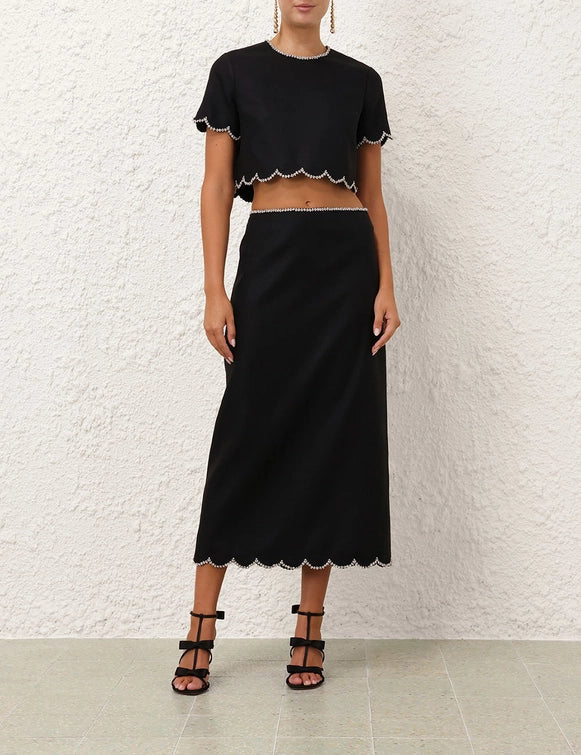 ZIMMERMANN Crush Scalloped Midi Skirt