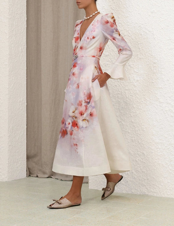 ZIMMERMANN Crush Frill Sleeved Midi Dress