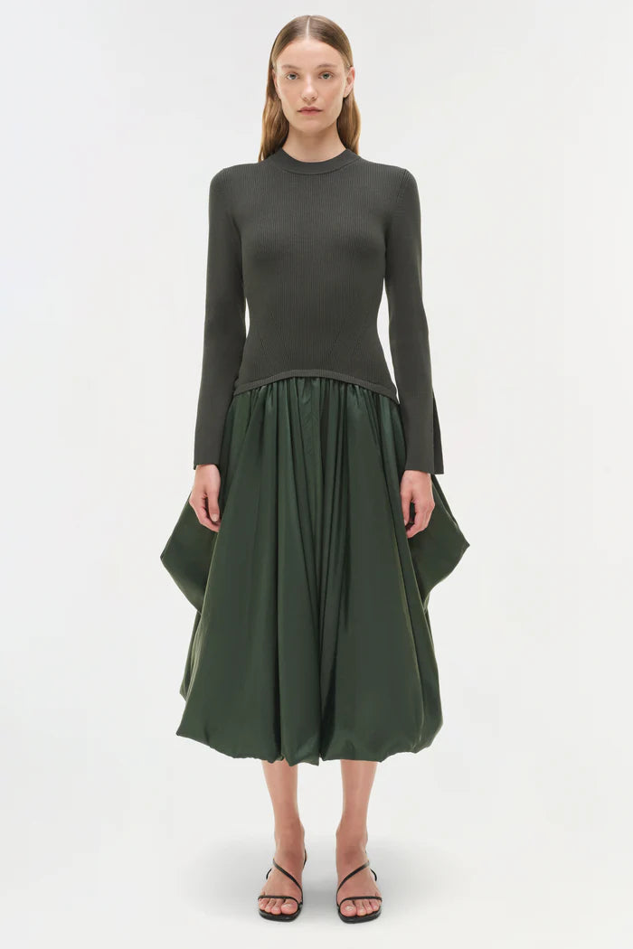 SIMKHAI Kenlie Taffeta Knit Midi Dress