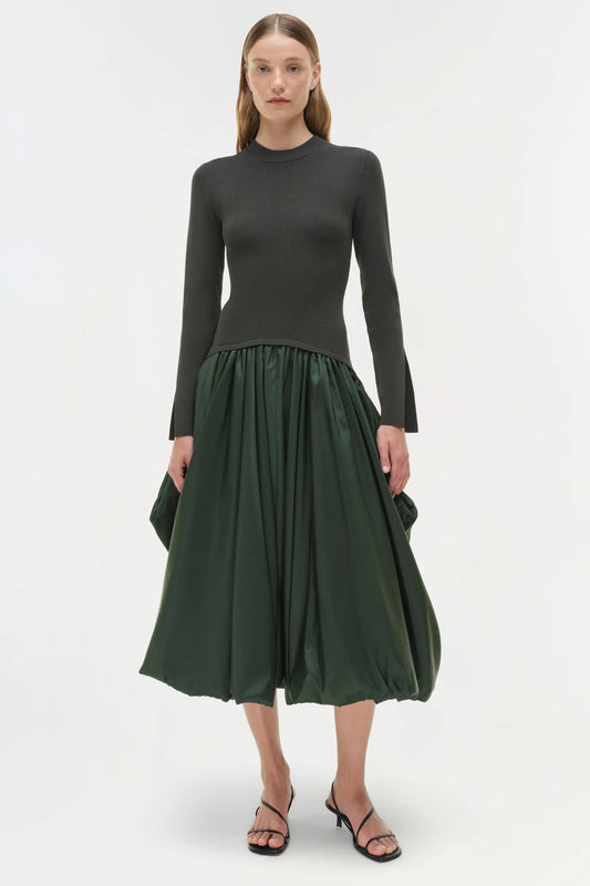 SIMKHAI Kenlie Taffeta Knit Midi Dress
