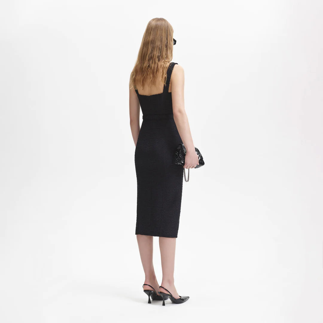SELF-PORTRAIT Black Boucle Sweetheart Midi Dress