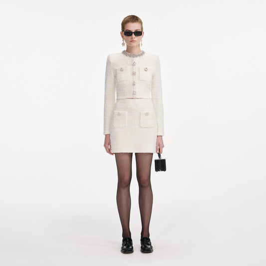 SELF-PORTRAIT Cream Textured Knit Cardigan